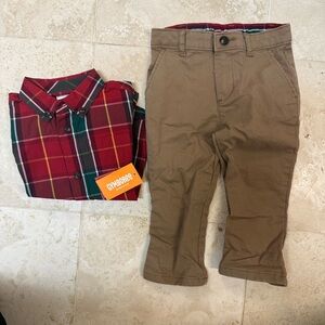 Boys Matching Family Plaid Button Up Shirt and Pants - Holiday Traditions Salsa